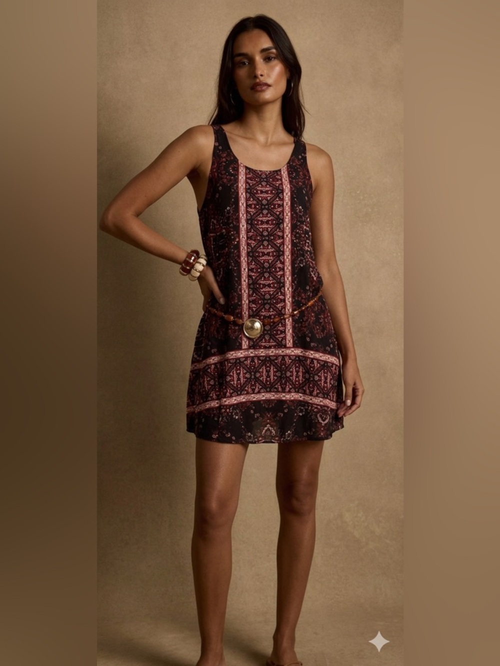 Altar’d State Boho Sleeveless Mini Dress Size M Fall Floral Rayon Festival Vibe